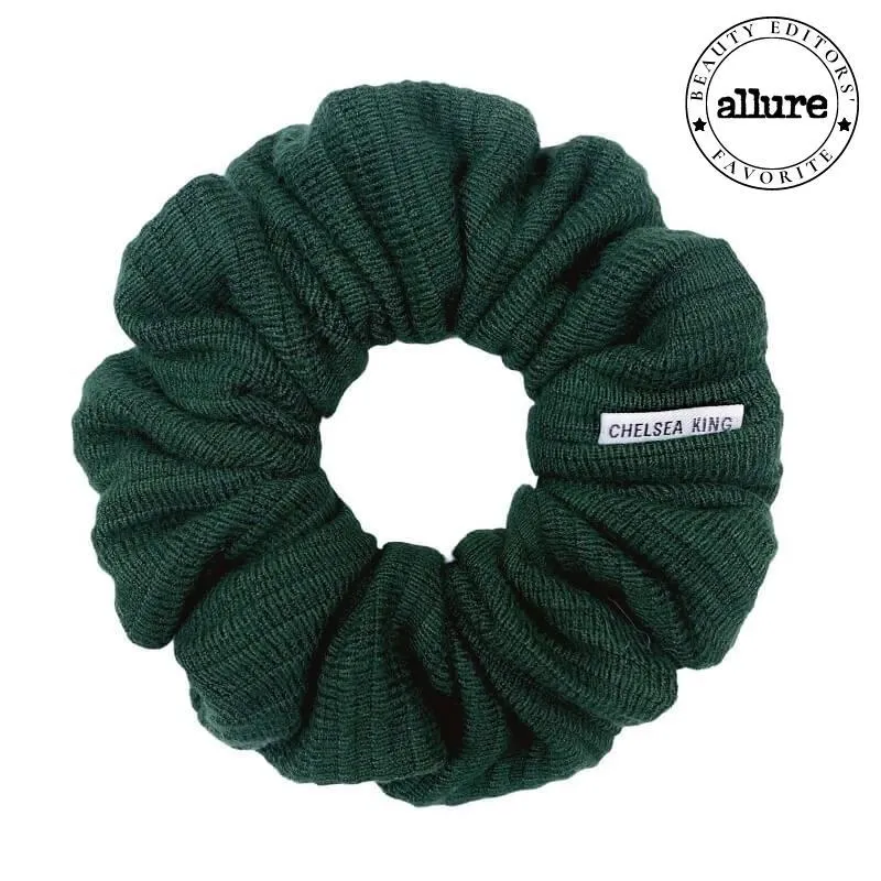 Chelsea King Windsor Knit Scrunchie | Ivory, Cream   Hunter Green