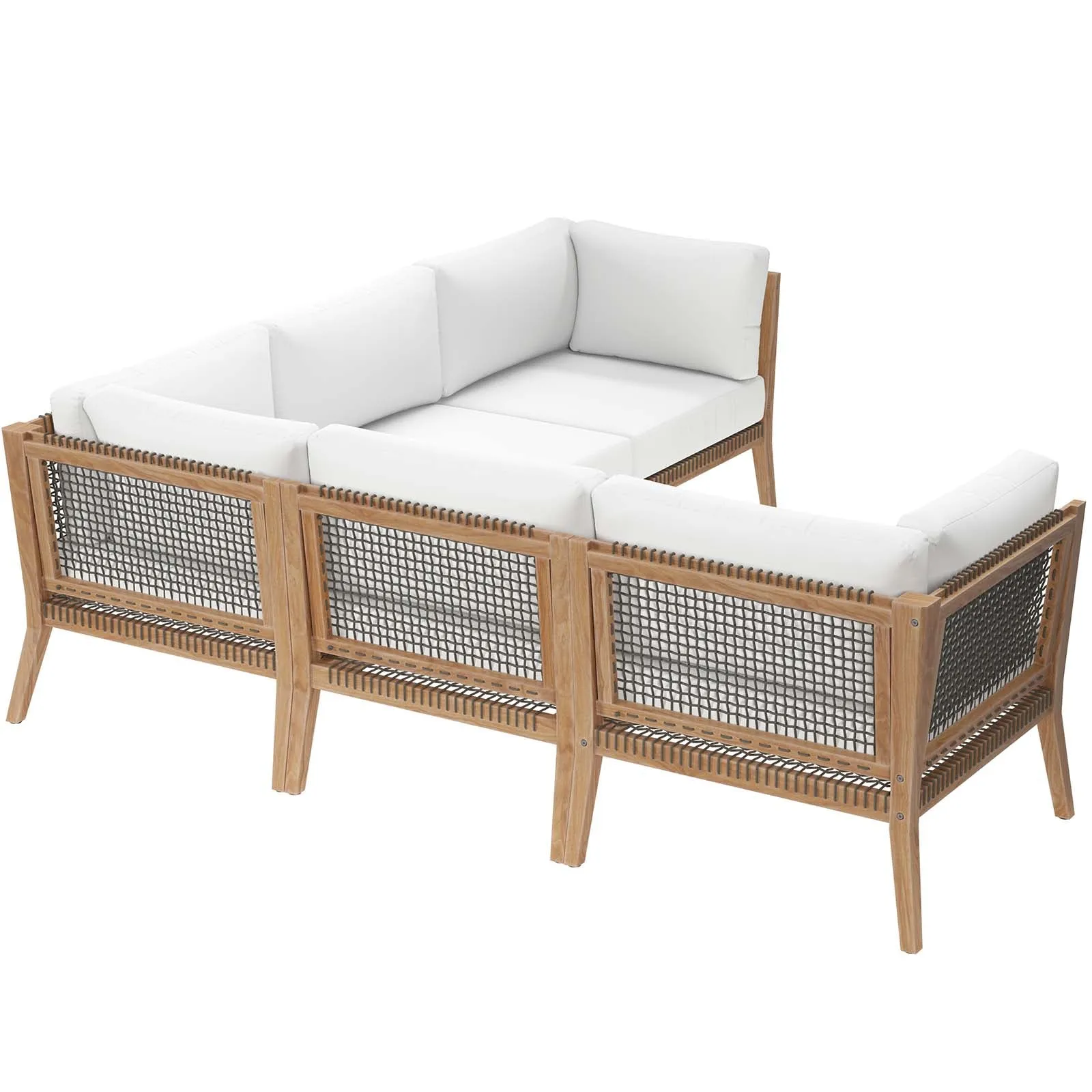 Clearwater Outdoor Patio Teak Wood 5-Piece Sectional Sofa Gray White EEI-6123-GRY-WHI