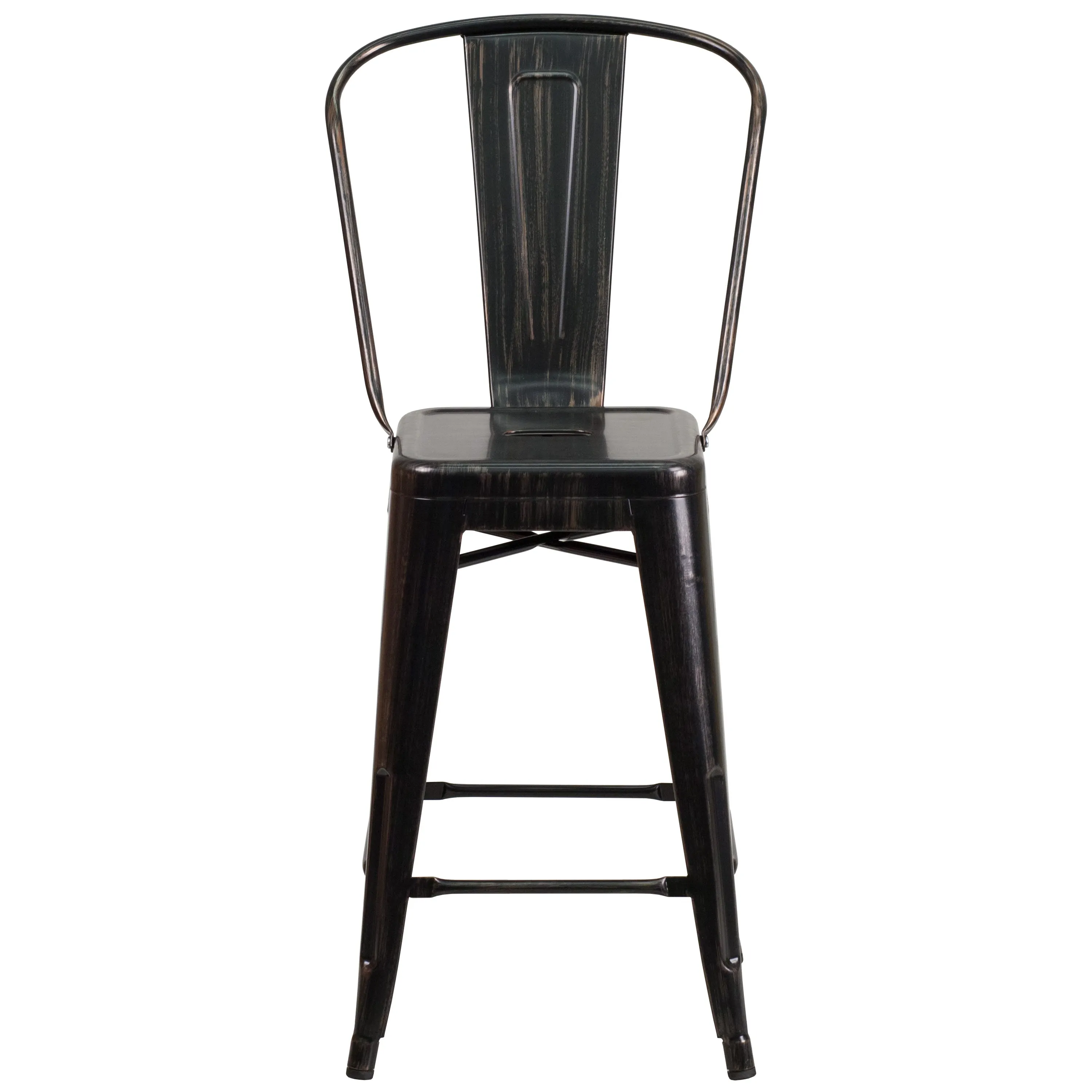 Commercial Grade 24" High Metal Indoor-Outdoor Counter Height Stool with Back