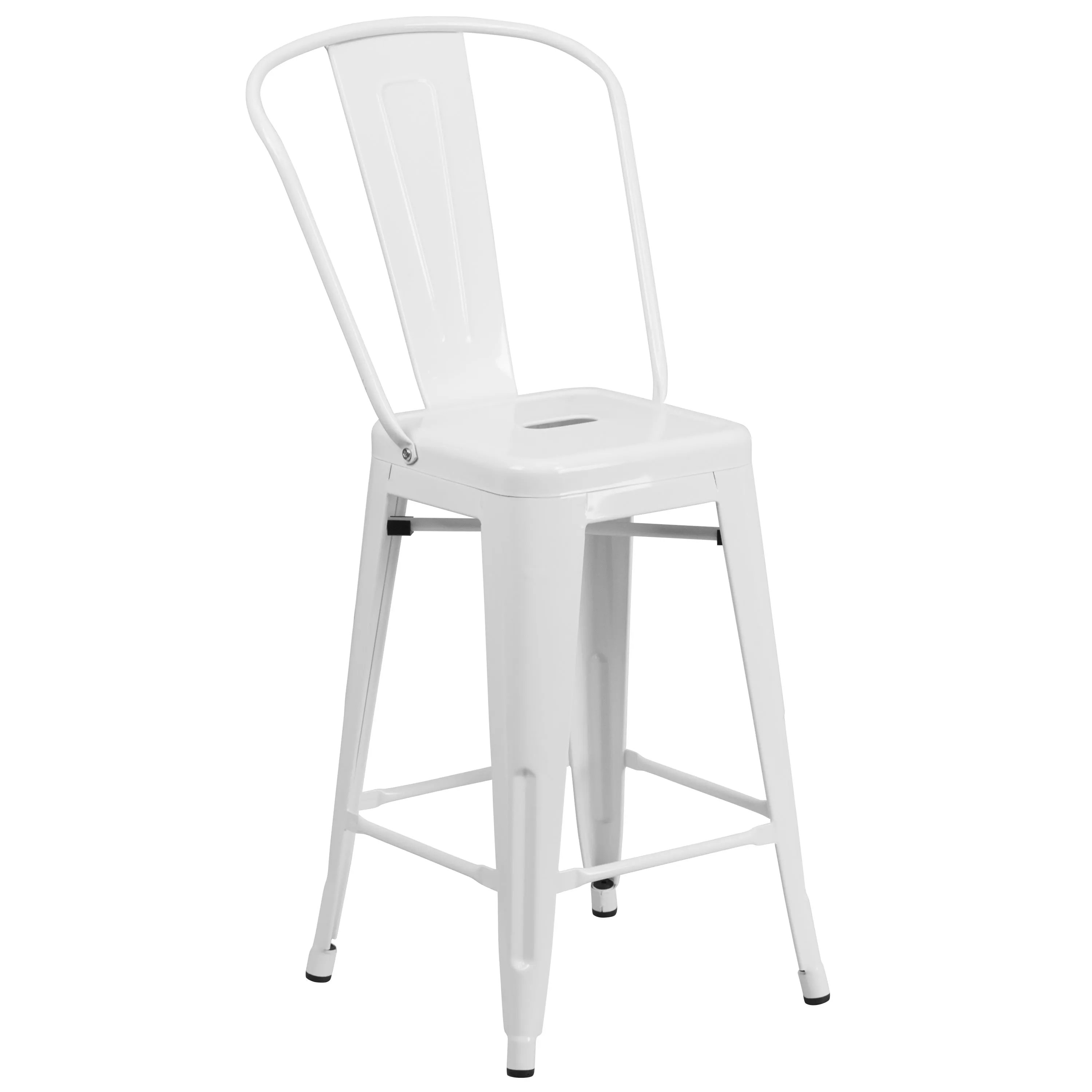 Commercial Grade 24" High Metal Indoor-Outdoor Counter Height Stool with Back