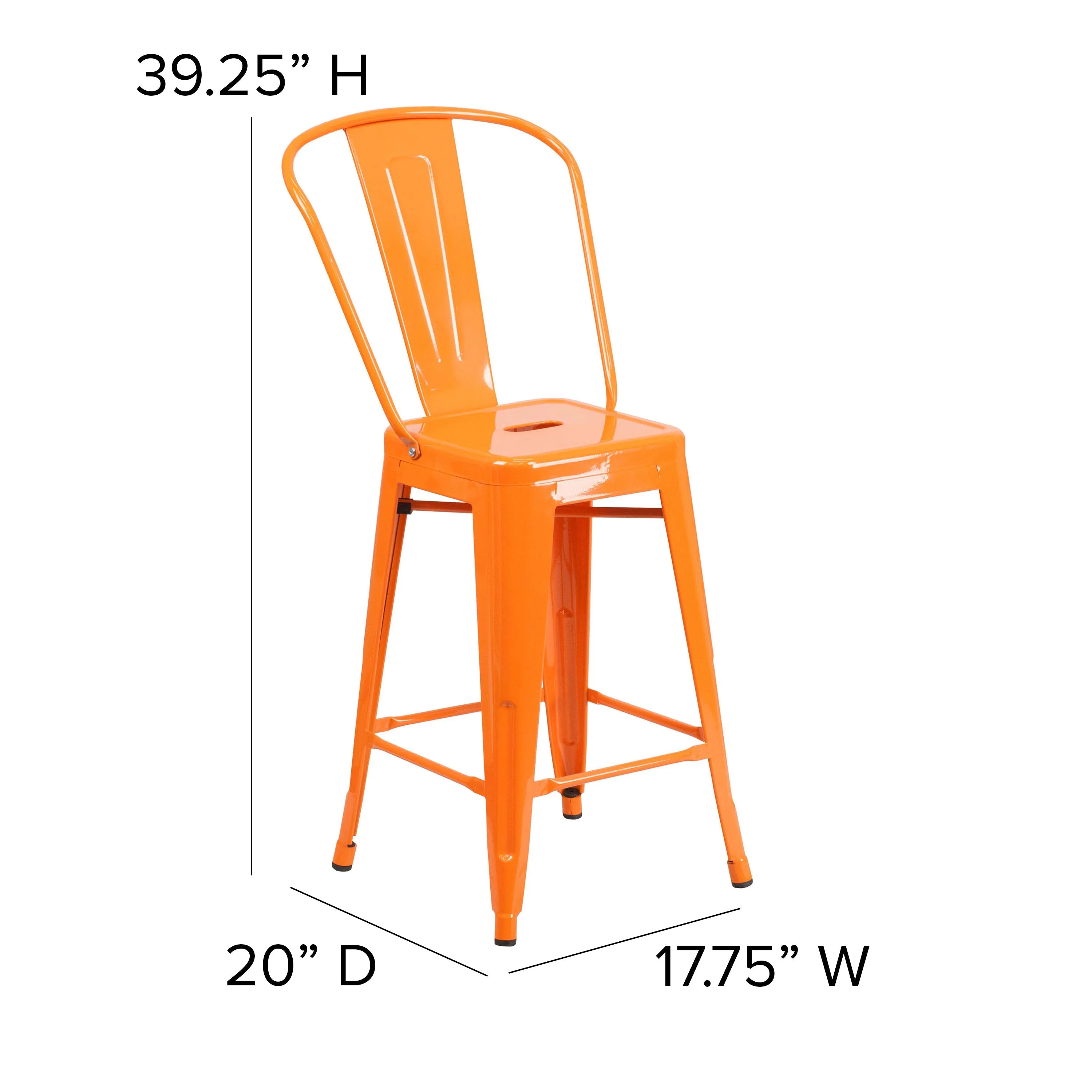 Commercial Grade 24" High Metal Indoor-Outdoor Counter Height Stool with Back