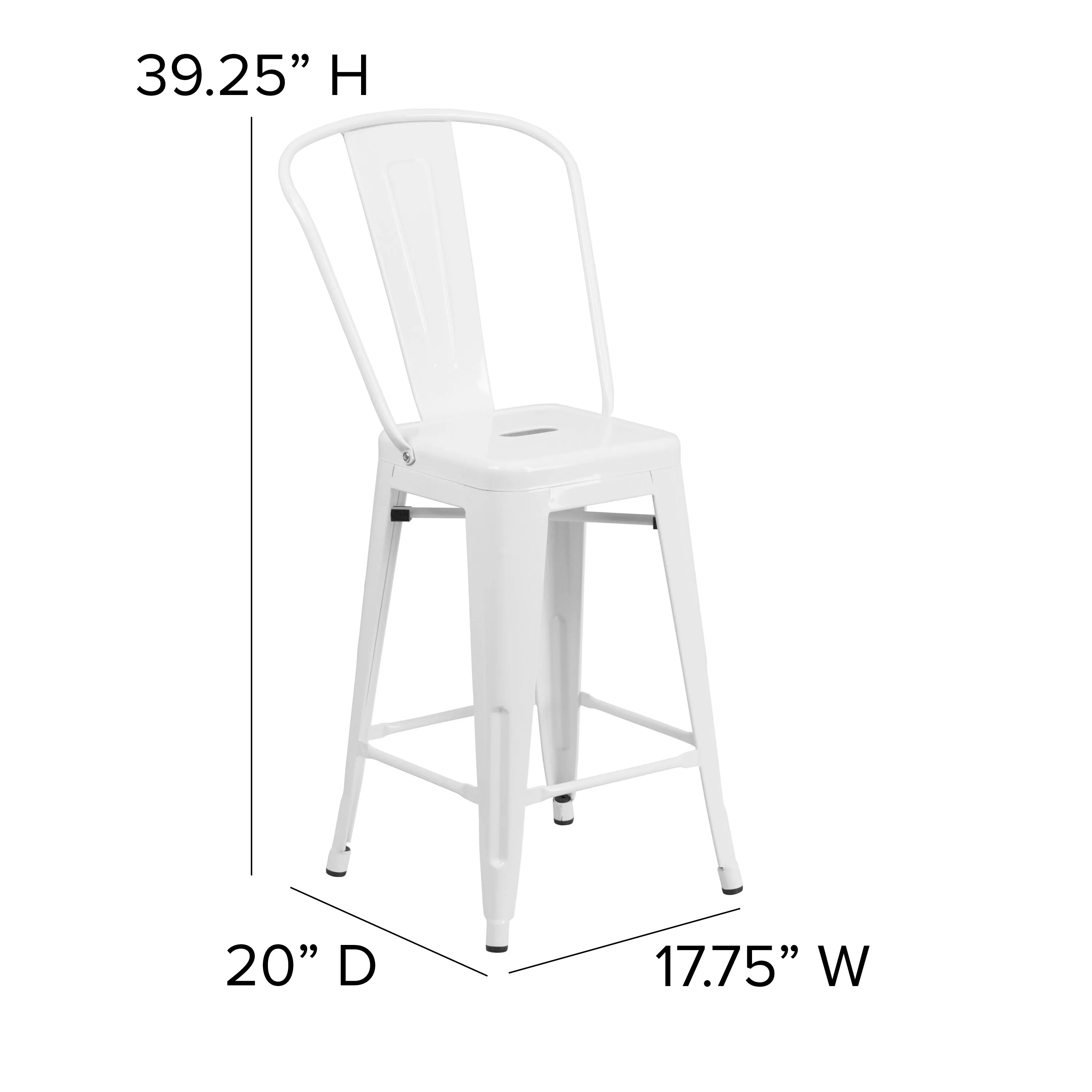 Commercial Grade 24" High Metal Indoor-Outdoor Counter Height Stool with Back