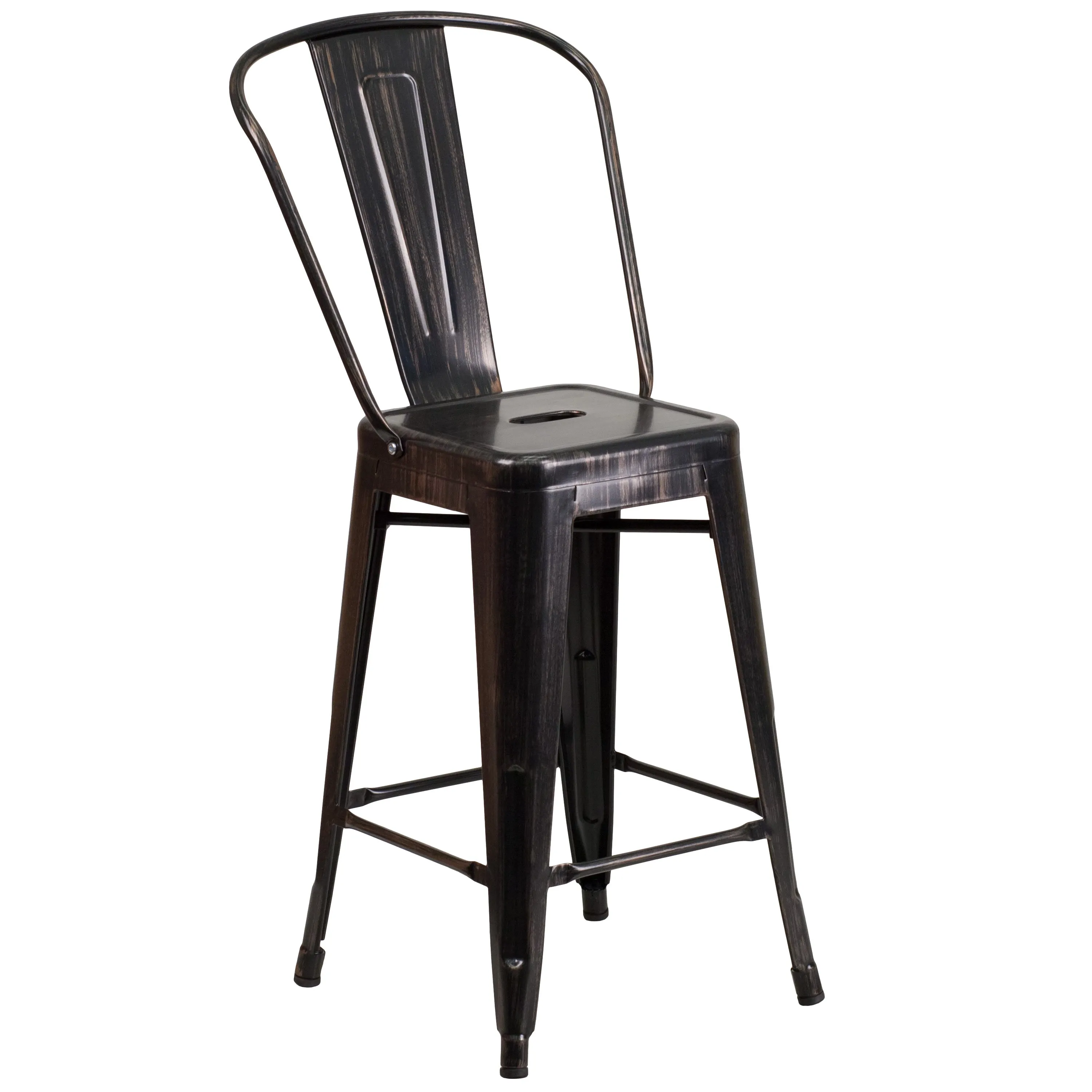 Commercial Grade 24" High Metal Indoor-Outdoor Counter Height Stool with Back