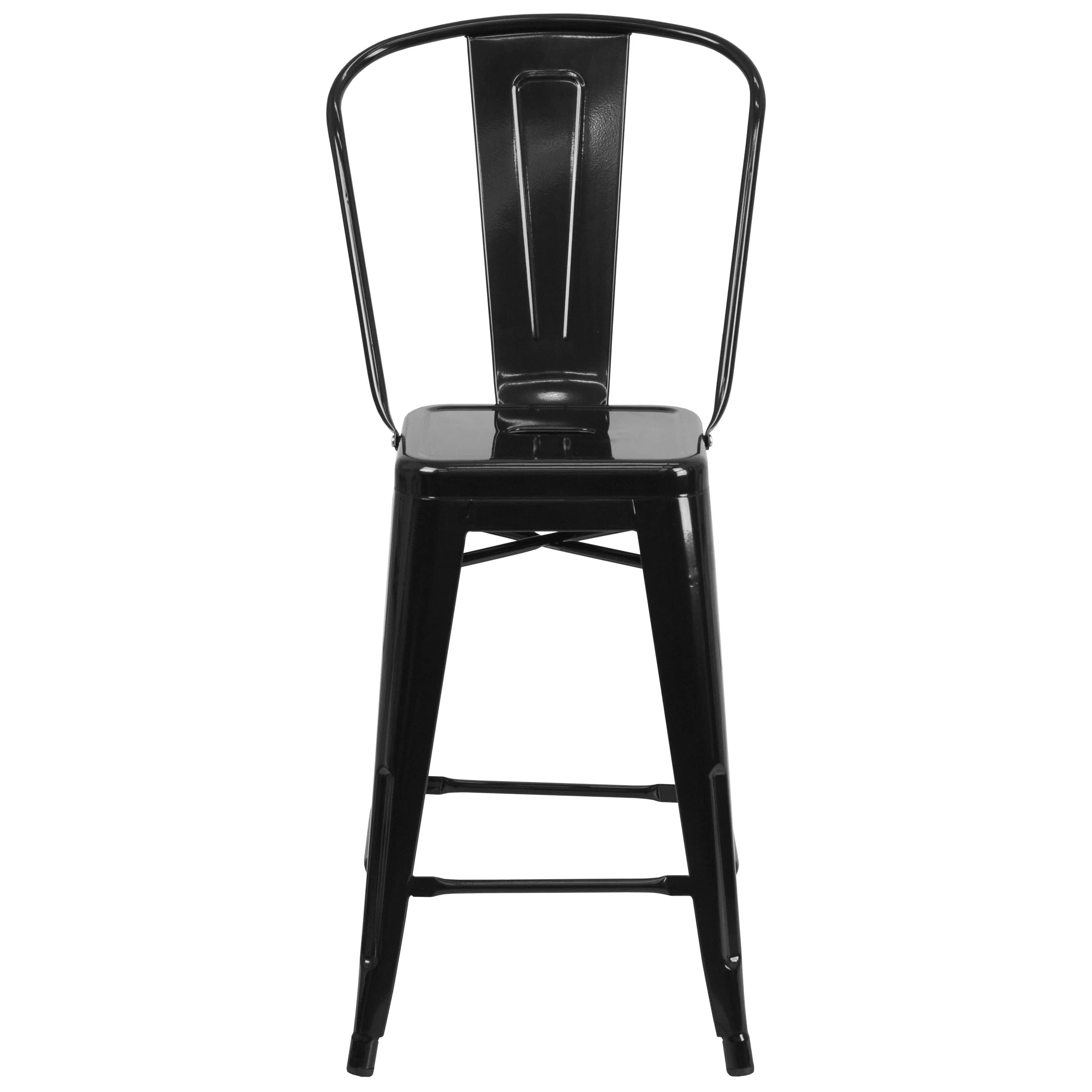 Commercial Grade 24" High Metal Indoor-Outdoor Counter Height Stool with Back