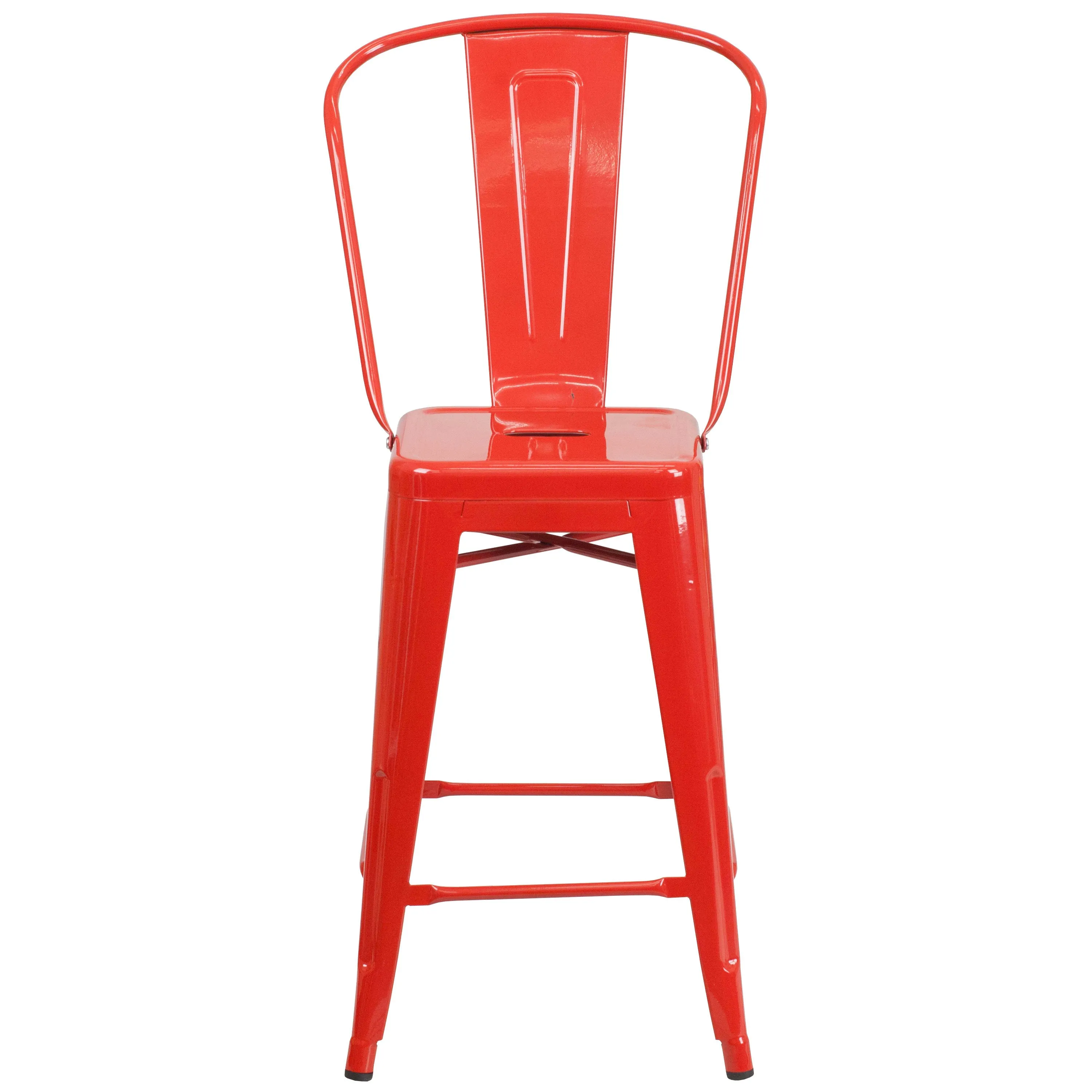 Commercial Grade 24" High Metal Indoor-Outdoor Counter Height Stool with Back