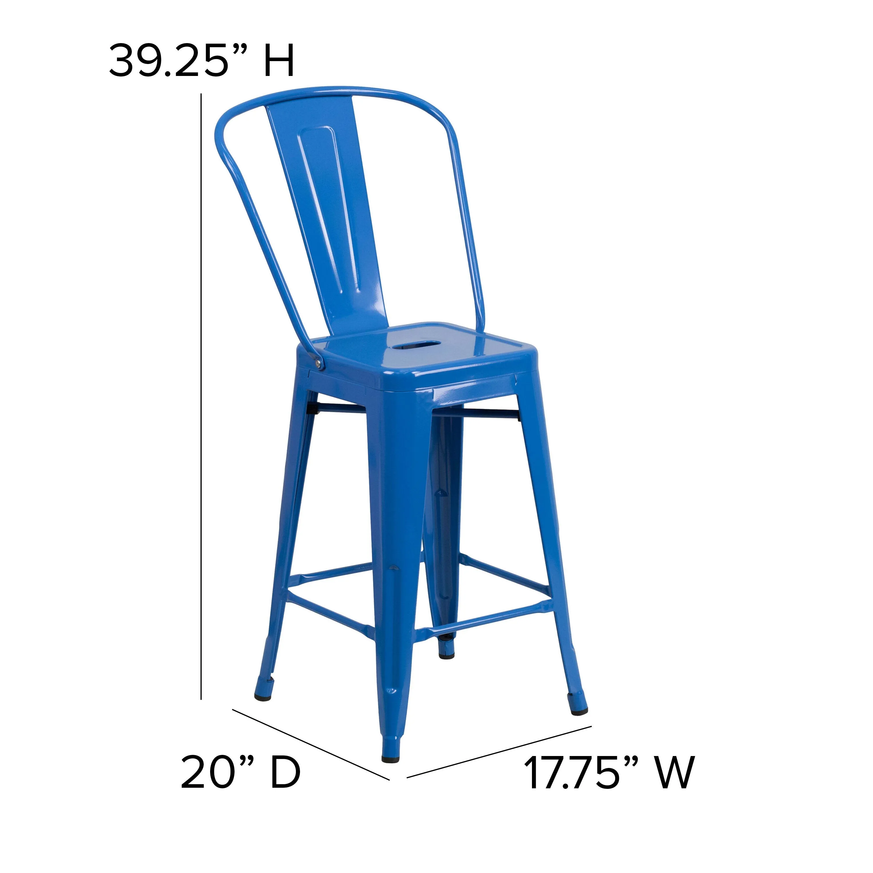 Commercial Grade 24" High Metal Indoor-Outdoor Counter Height Stool with Back