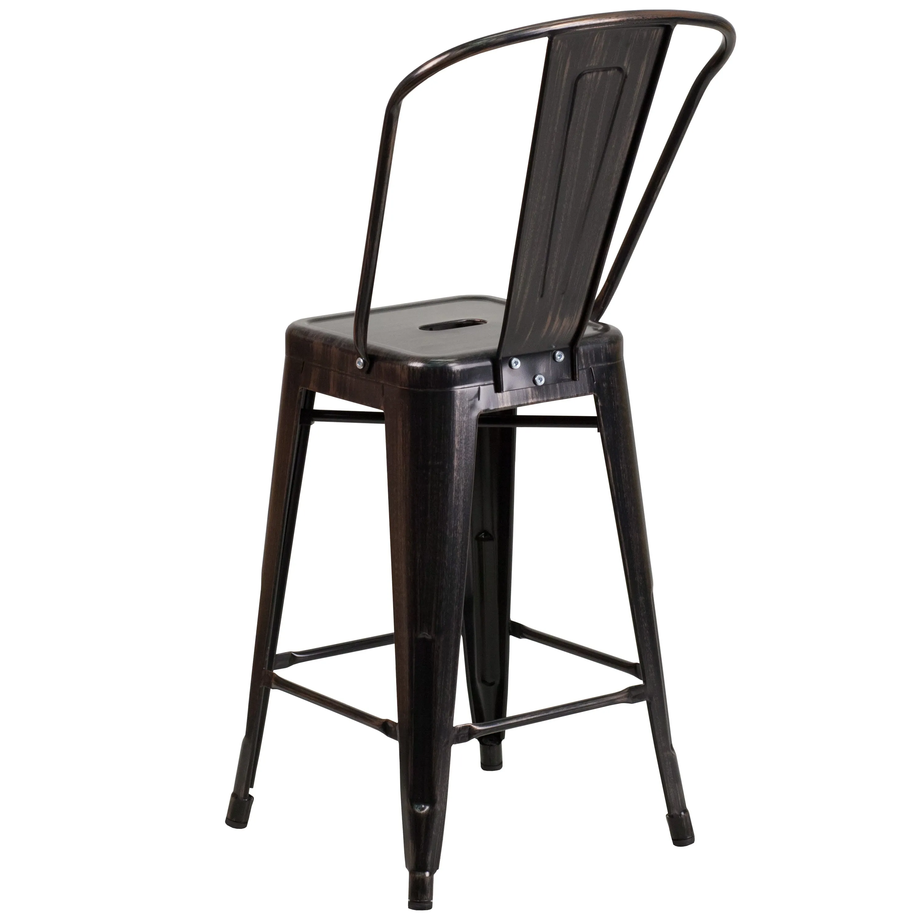 Commercial Grade 24" High Metal Indoor-Outdoor Counter Height Stool with Back