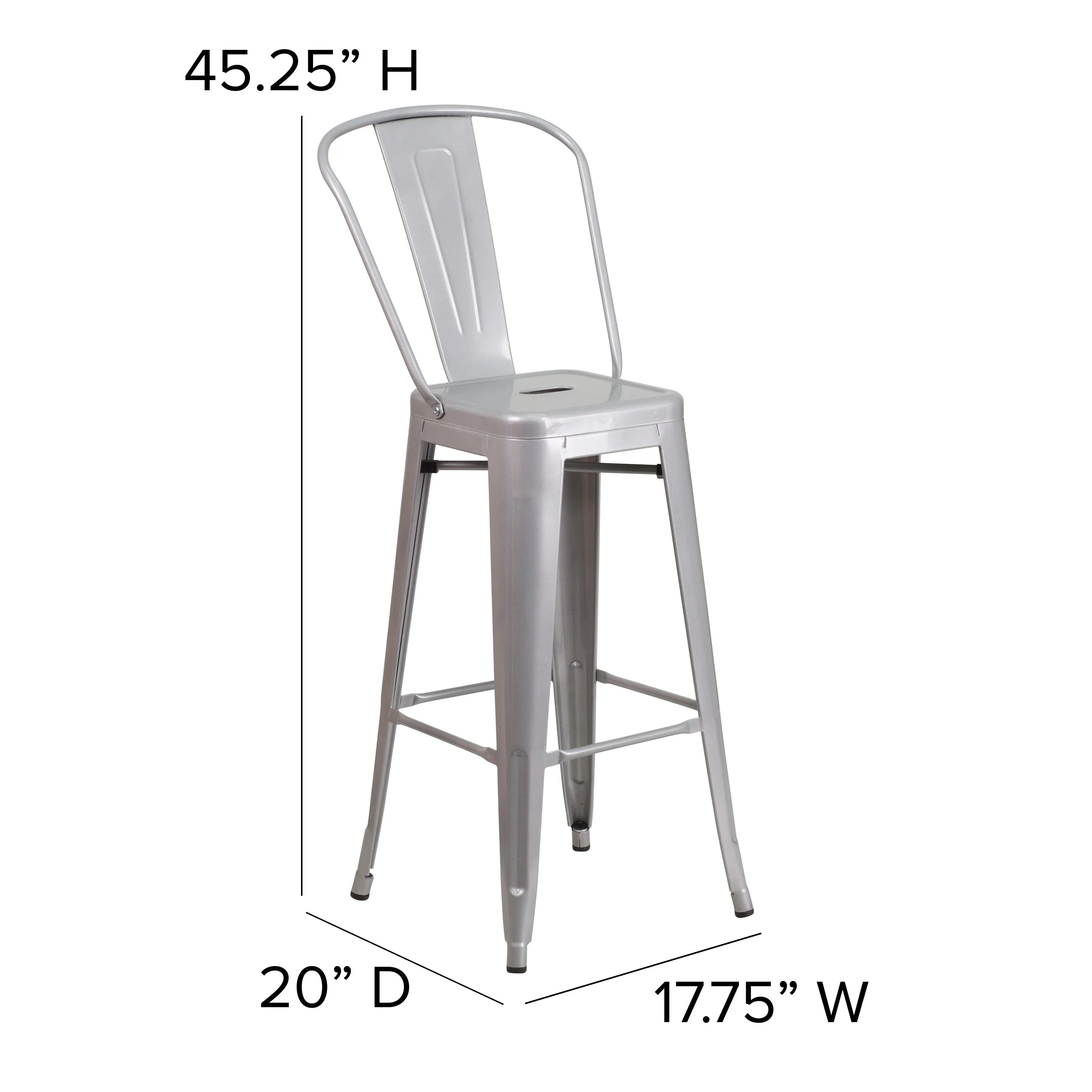 Commercial Grade 30" High Metal Indoor-Outdoor Barstool with Back