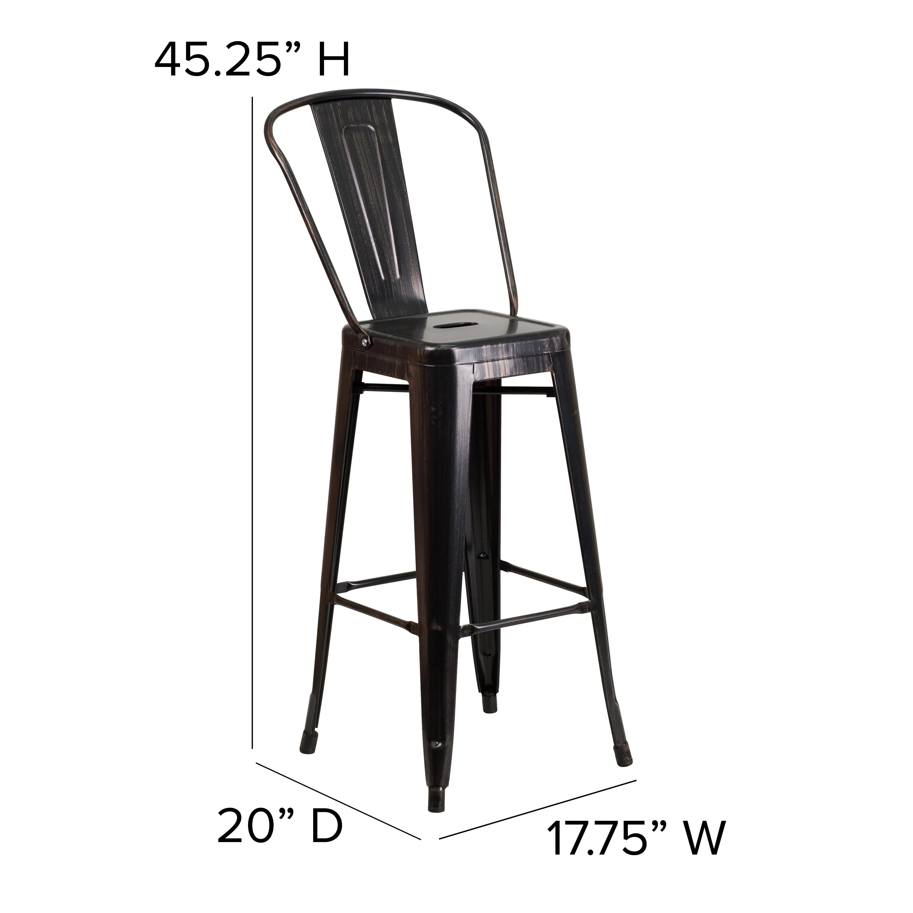 Commercial Grade 30" High Metal Indoor-Outdoor Barstool with Back