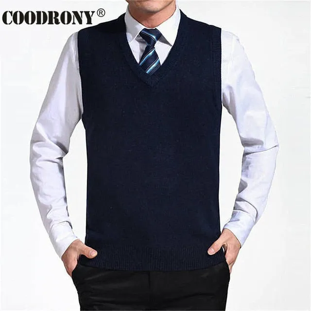 COODRONY 2018 New Arrival Solid Color Sweater Vest Men Cashmere Sweaters Wool Pullover Men Brand V-Neck Sleeveless Jersey Hombre