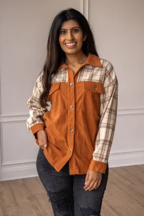 Cozy Calling Rust Plaid Button Down Top