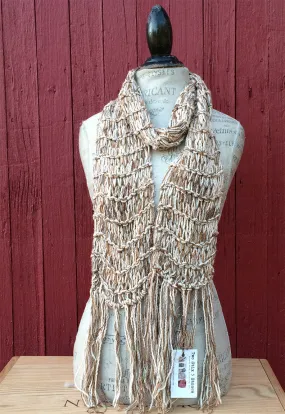 Cream & GoldTweed Unisex Scarf w/Fringe