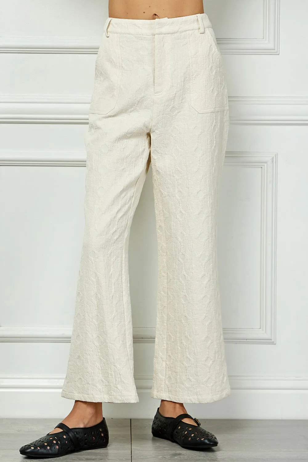 Cream Textured Pants