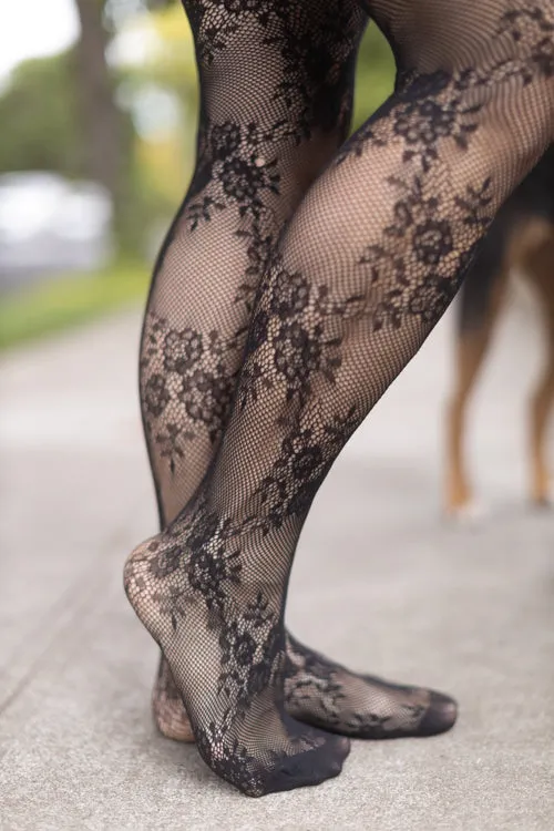 Delicate Floral Lace Net Tights