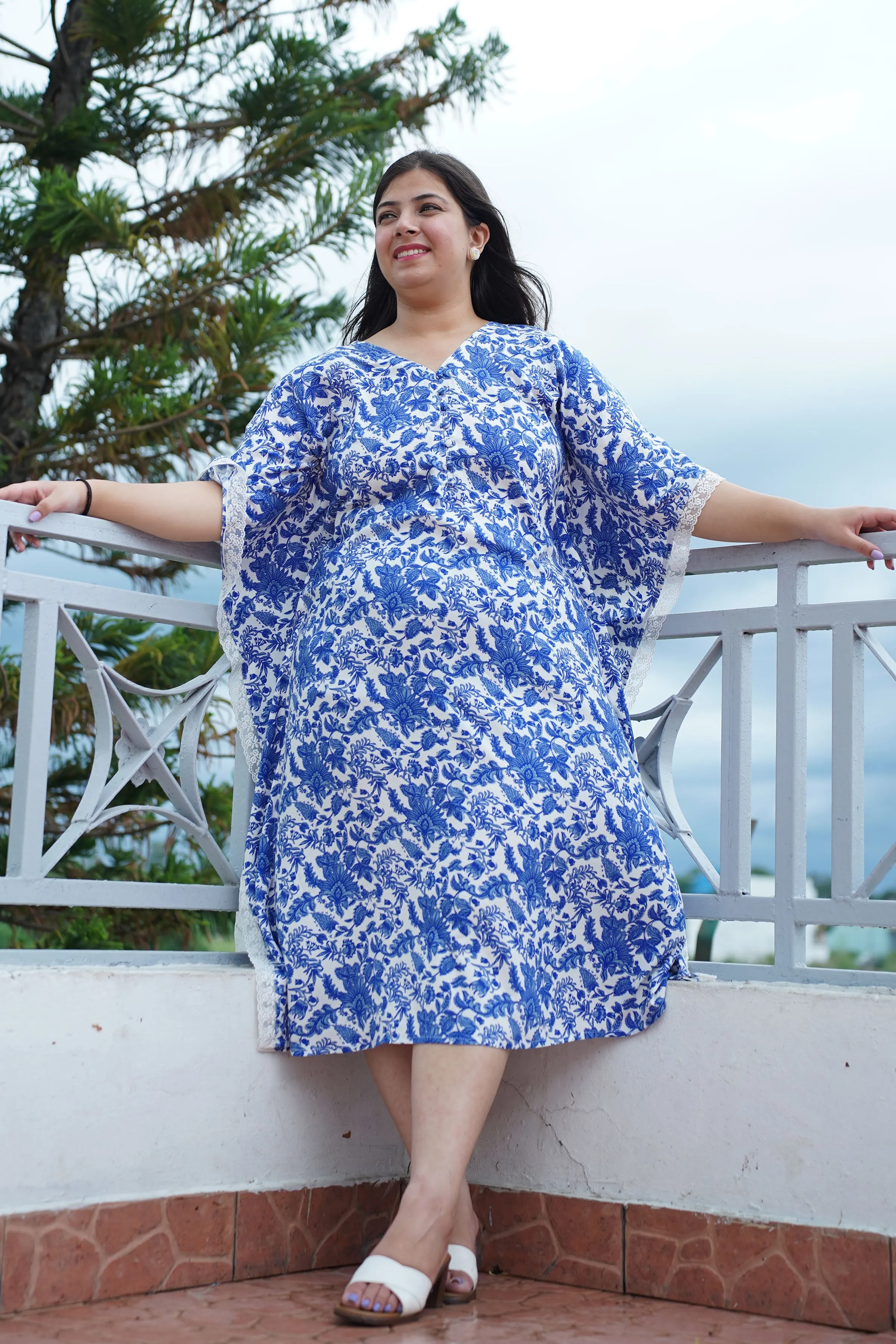 Dreamy Blue Floral Rayon Kaftan