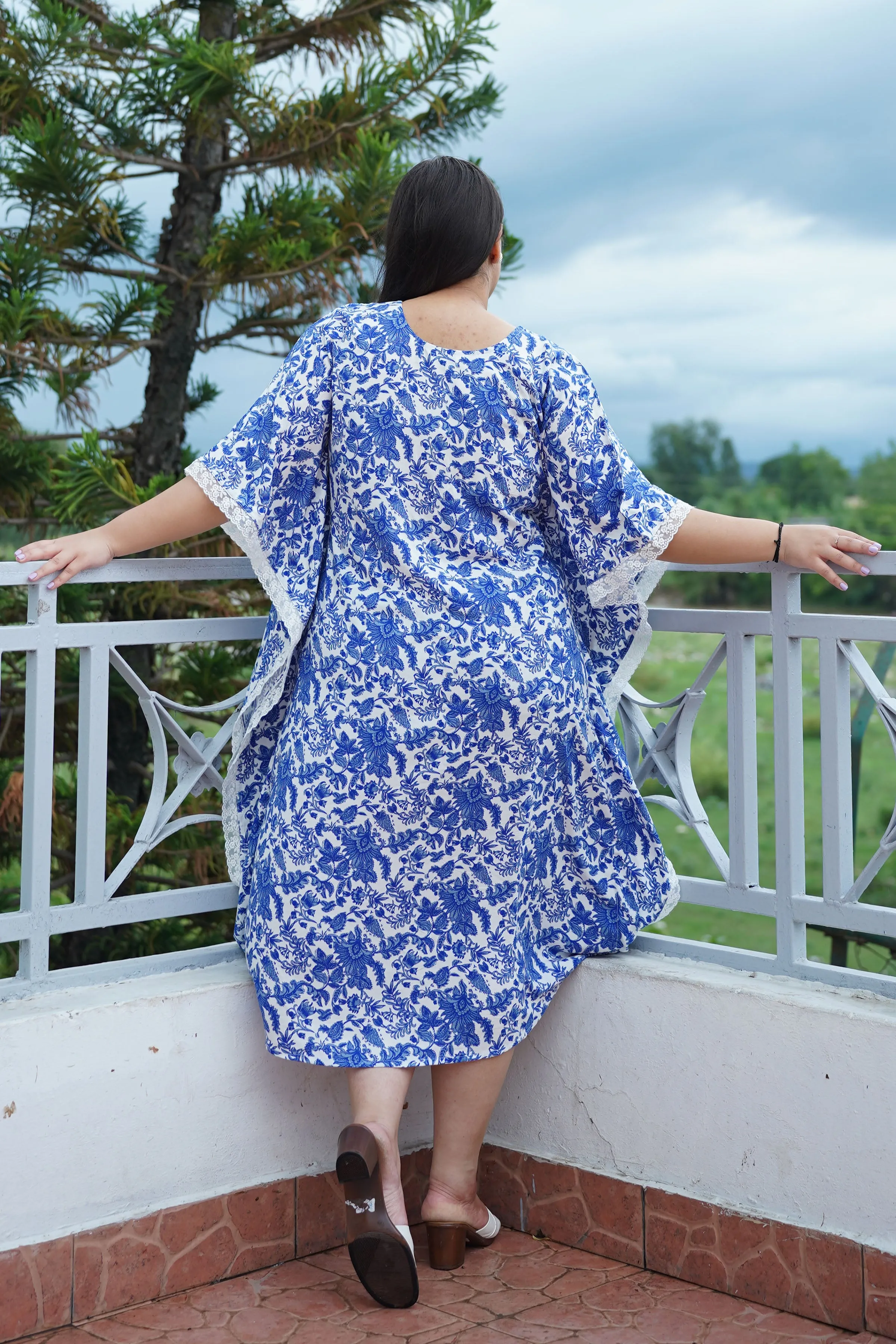 Dreamy Blue Floral Rayon Kaftan