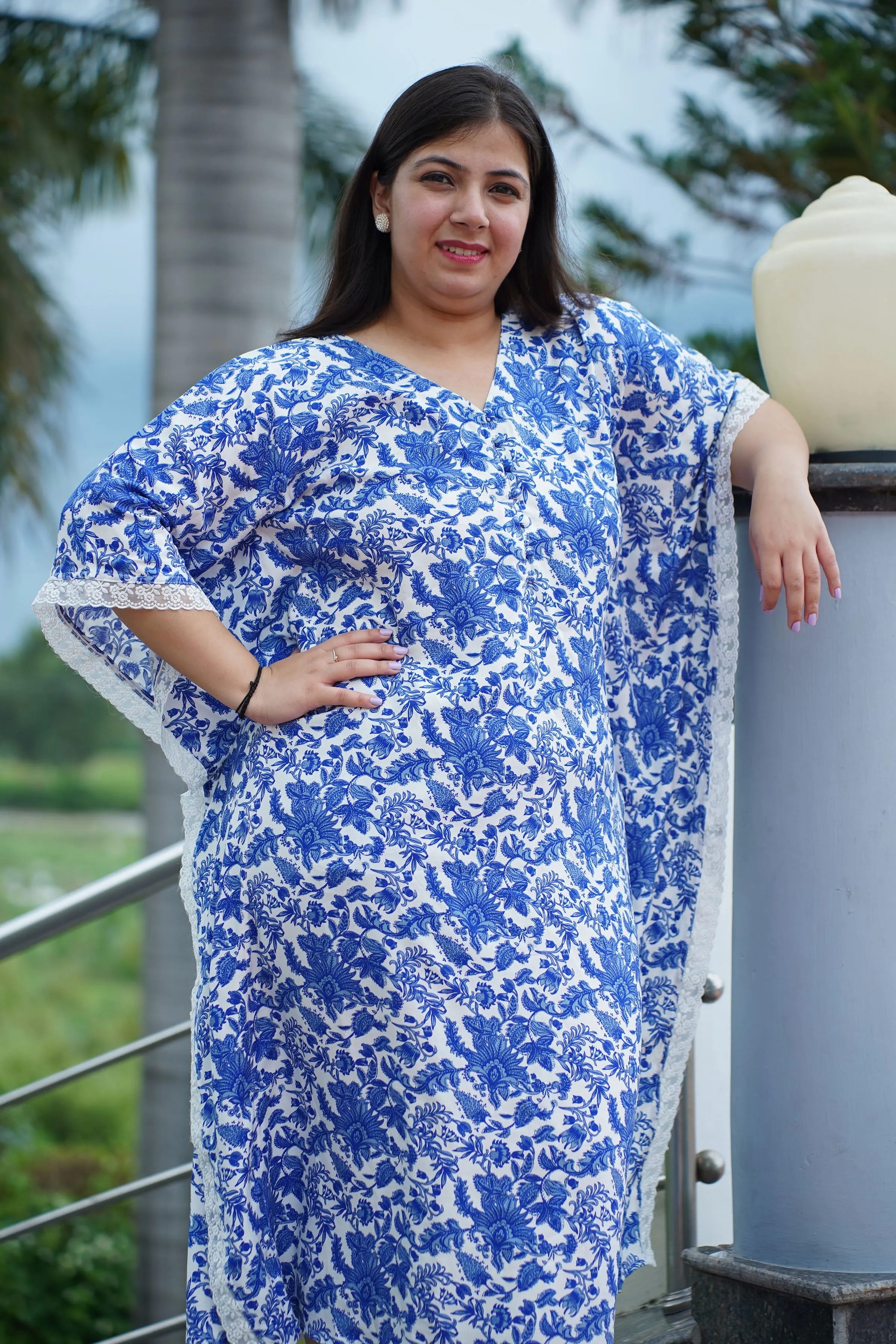 Dreamy Blue Floral Rayon Kaftan