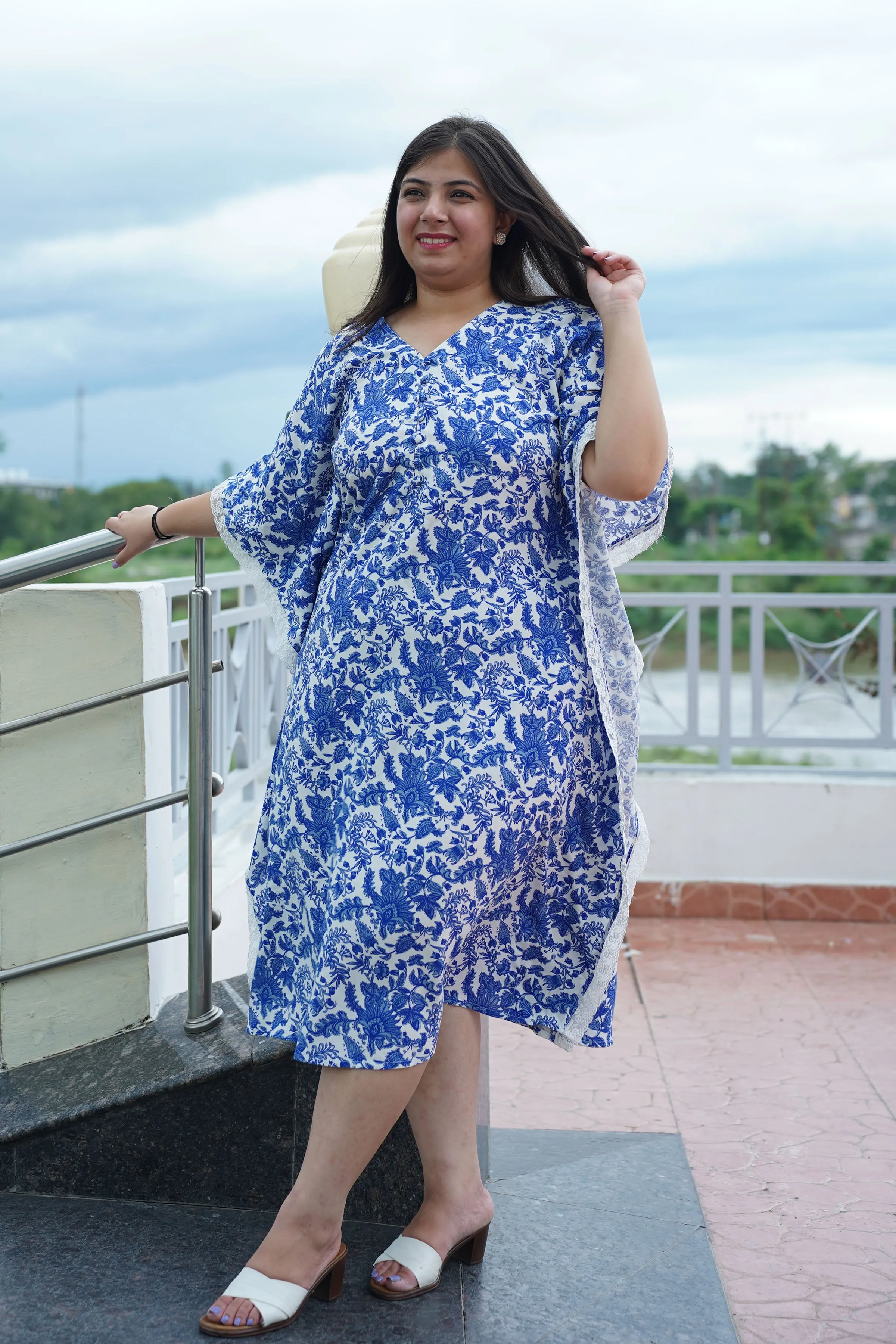 Dreamy Blue Floral Rayon Kaftan