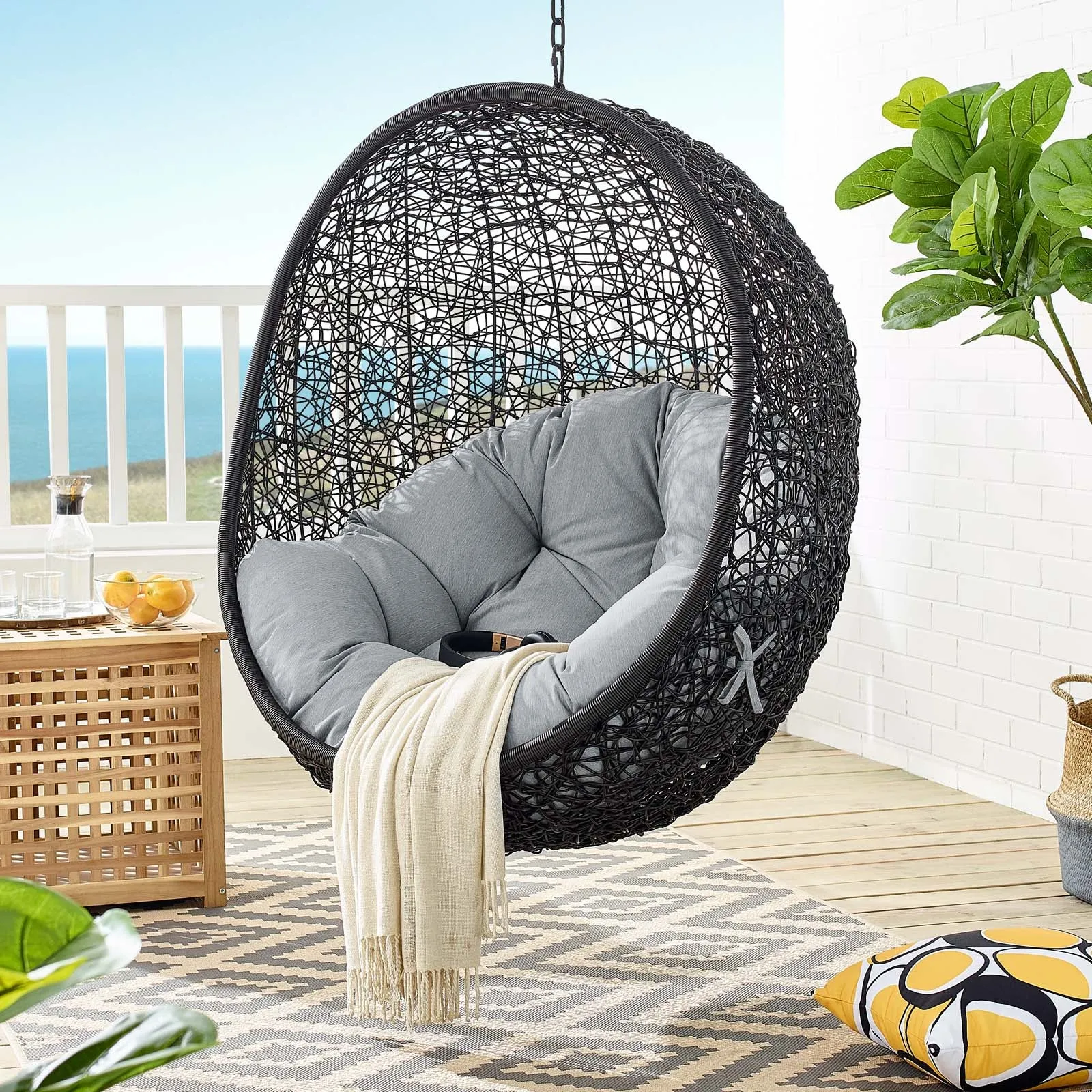 Encase Swing Outdoor Patio Lounge Chair Without Stand Black Gray EEI-3636-BLK-GRY