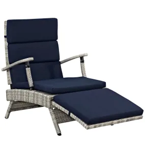 Envisage Chaise Outdoor Patio Wicker Rattan Lounge Chair Light Gray Navy EEI-2301-LGR-NAV