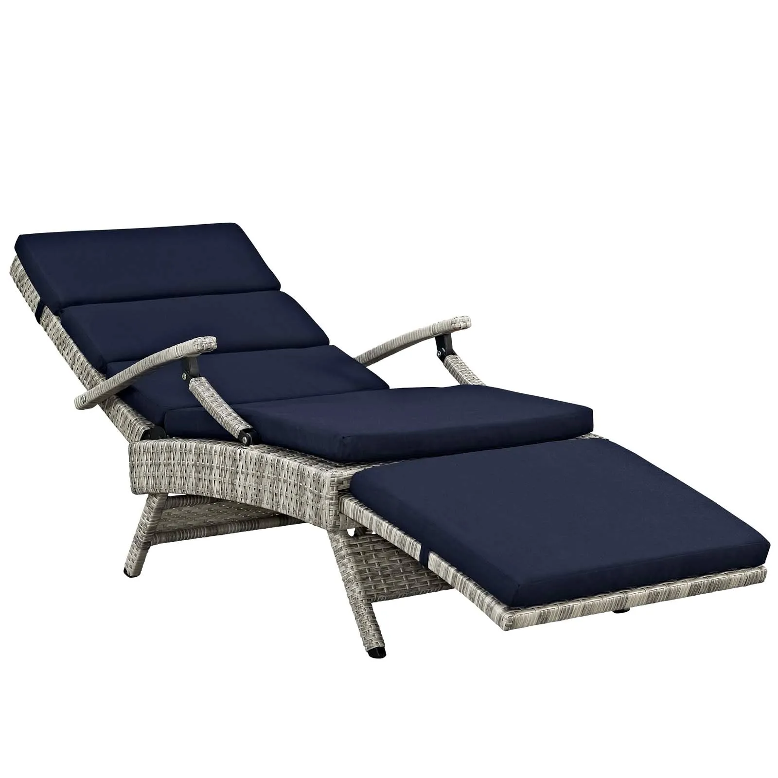 Envisage Chaise Outdoor Patio Wicker Rattan Lounge Chair Light Gray Navy EEI-2301-LGR-NAV