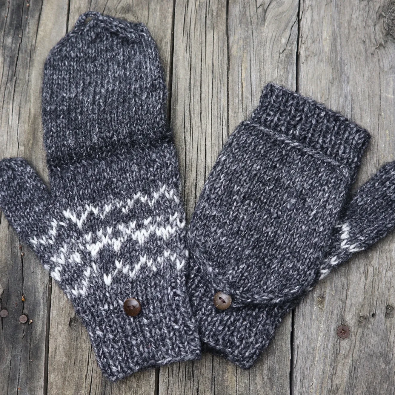 Fair Trade Ethical Adult Fingerless Gloves with Cap in Grey