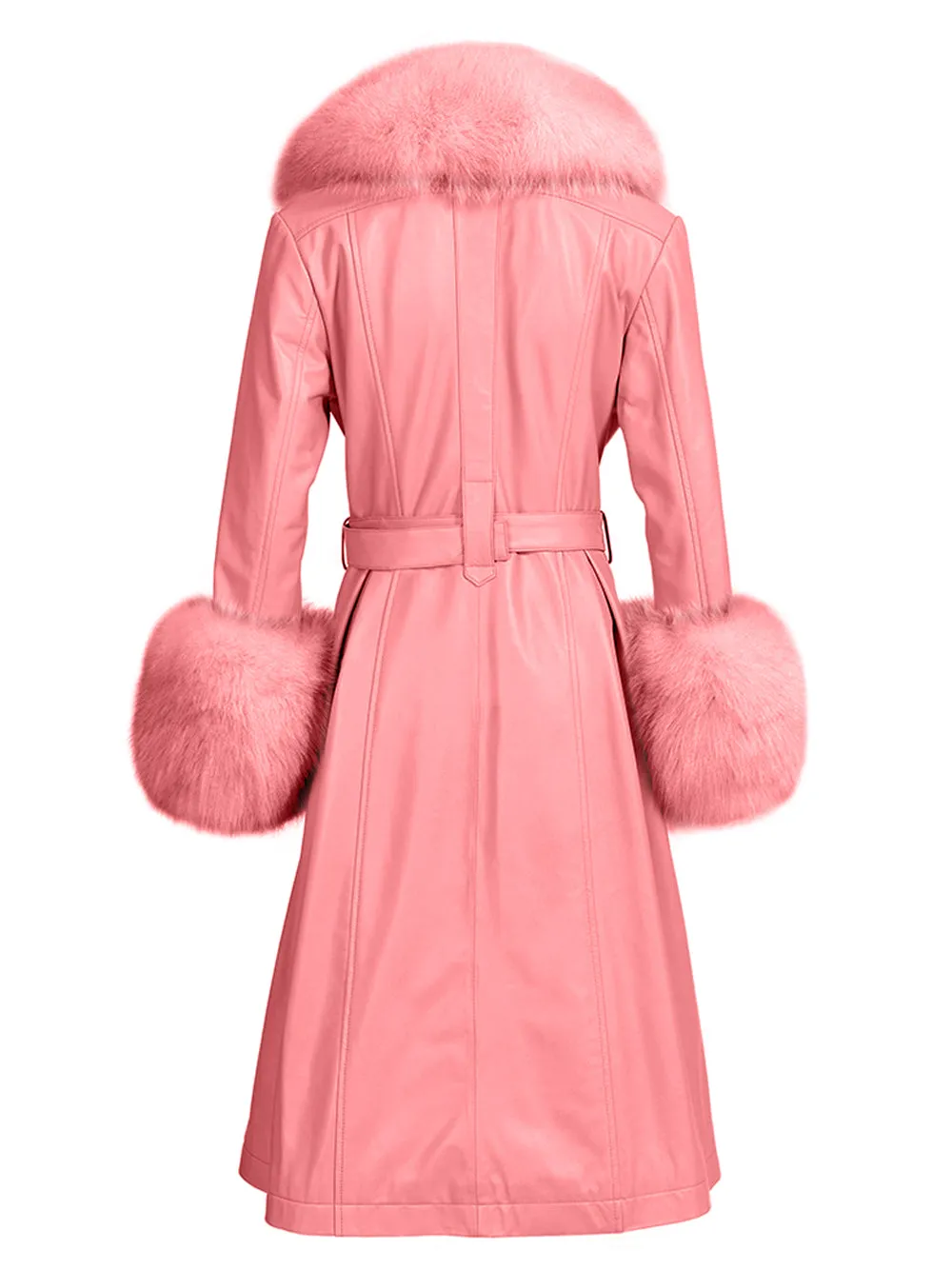 Faux Fur Genuine Leather Coat in Rose Pink