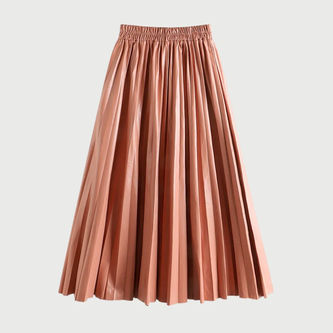 Faux Leather High Waist Pleated Skirt