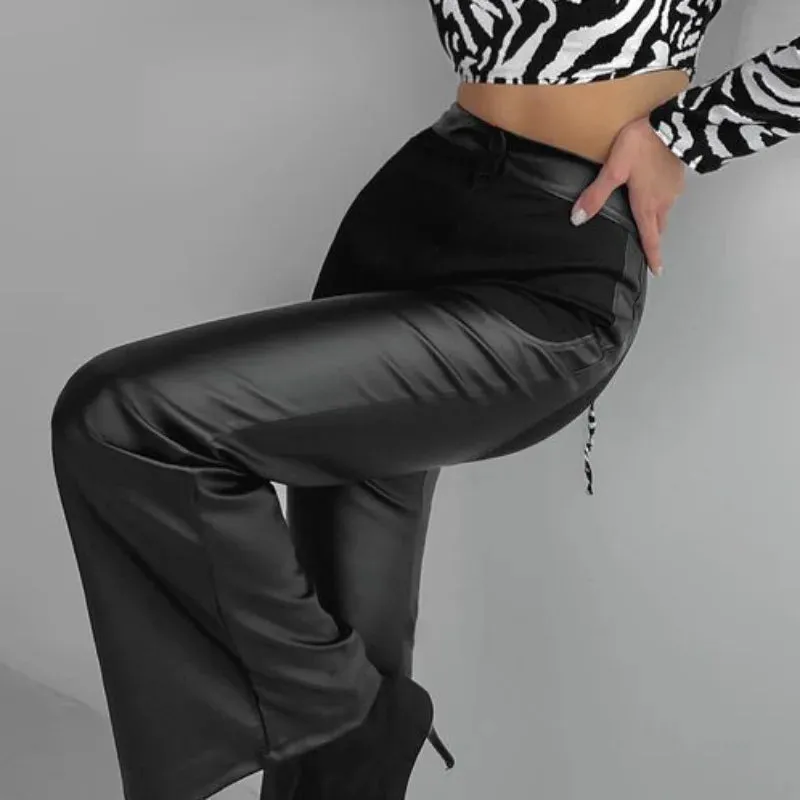 Femme Sexy Straight All-match PU Slim Summer Temperament Pants