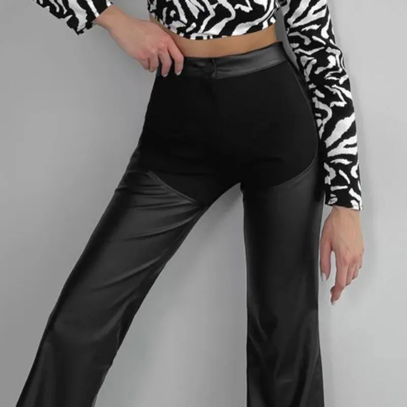 Femme Sexy Straight All-match PU Slim Summer Temperament Pants