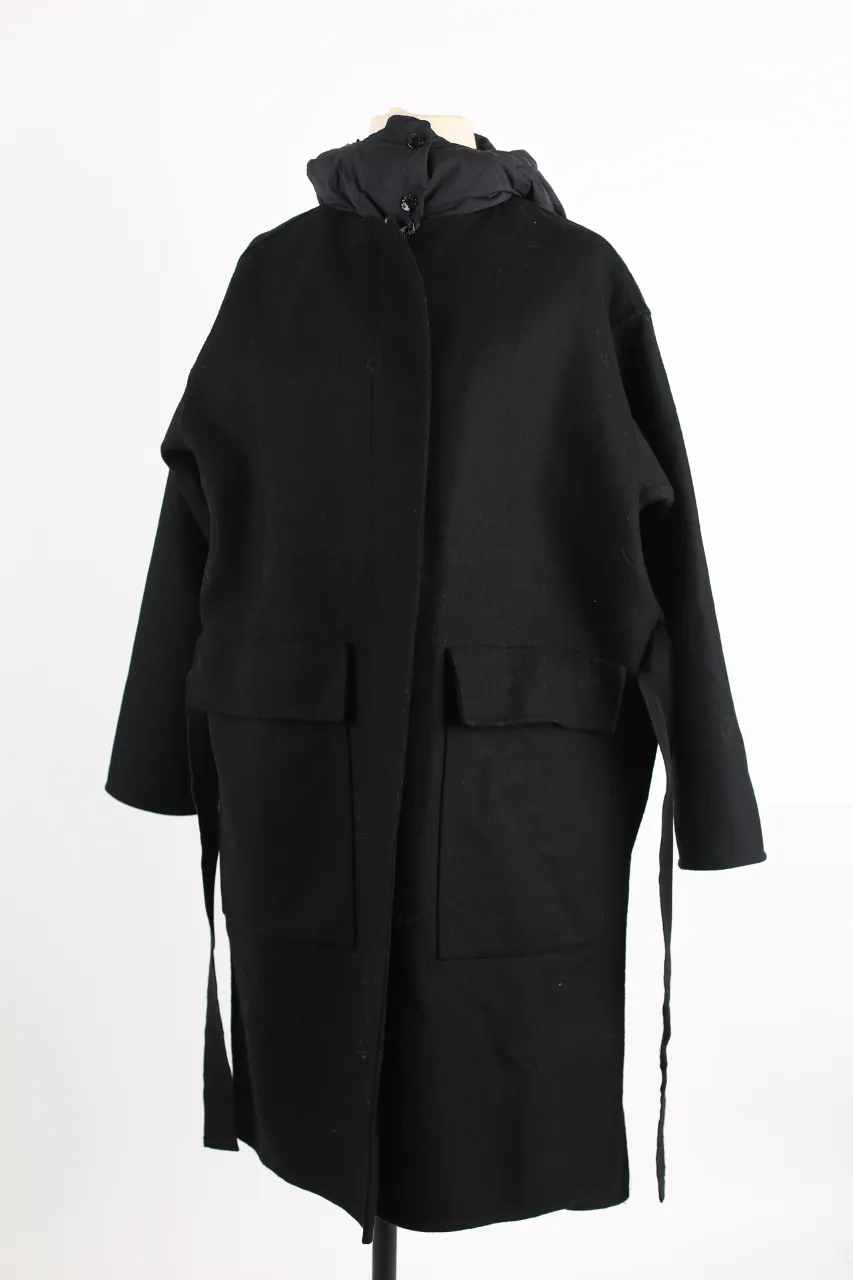 Fleole Wool Dress Wrap Coat w/ Down Bib