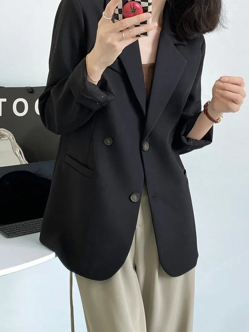 Flytonn-Fall Outfits Women Outwear Streetwear -Button Back Split Silhouette Double Breasted Plus Blazer Beige Khaki Black Autumn Women Coat