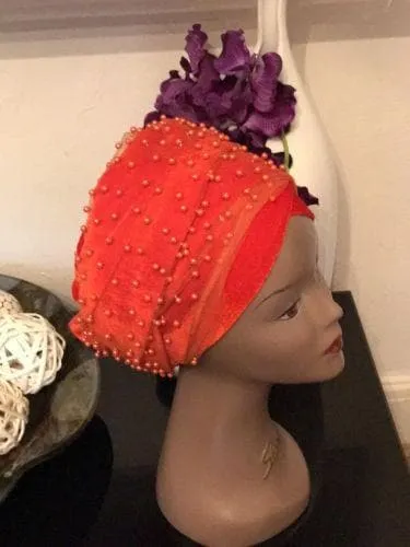 Fully Beaded  Double velvet Turban headwraps ....available in different colour