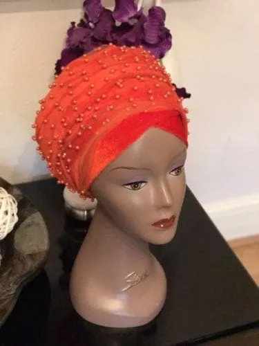 Fully Beaded  Double velvet Turban headwraps ....available in different colour