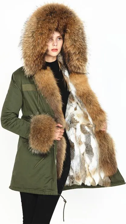 Fur-Lined and Hooded Parka Coat