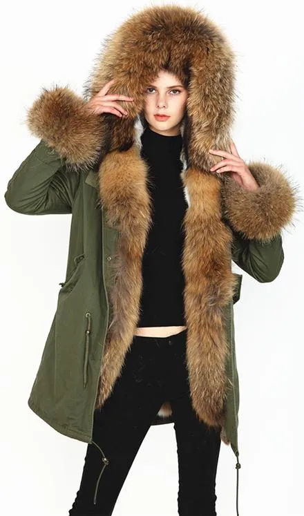 Fur-Lined and Hooded Parka Coat