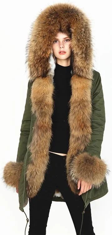 Fur-Lined and Hooded Parka Coat