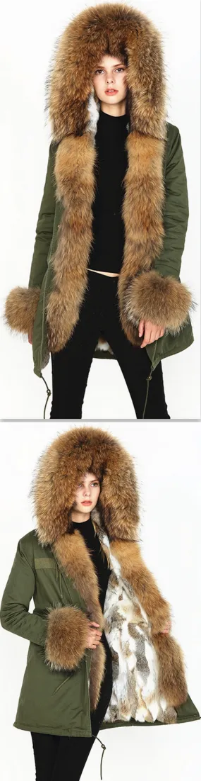 Fur-Lined and Hooded Parka Coat