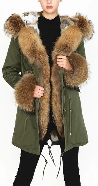 Fur-Lined and Hooded Parka Coat