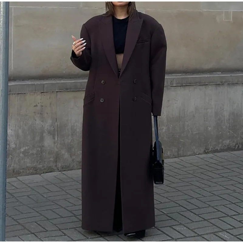 Girlary-shop birkenstock clogs outfit fall Lapel Solid Color Long Jacket Coat Coat 2024 Fashionable Women's Elegant Commuter Wear