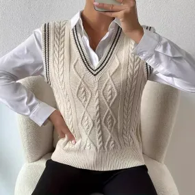 Girlary-shop business casual outfits for women 2024 Autumn and Winter Fashion New Wear V-neck Knitted Vest (without Shirt)