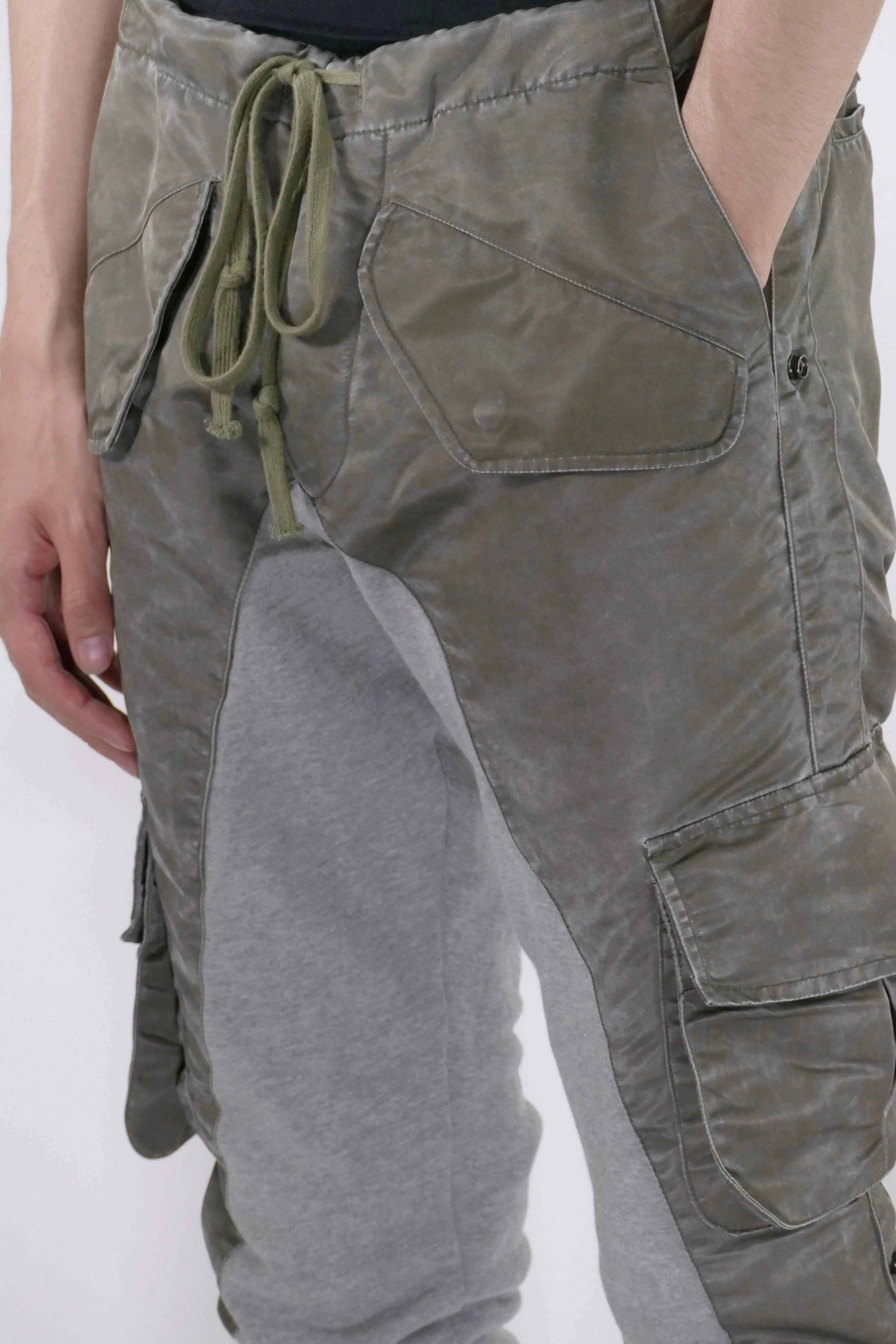 Greg Lauren Washed Satin 50 50 Pants - Army Grey