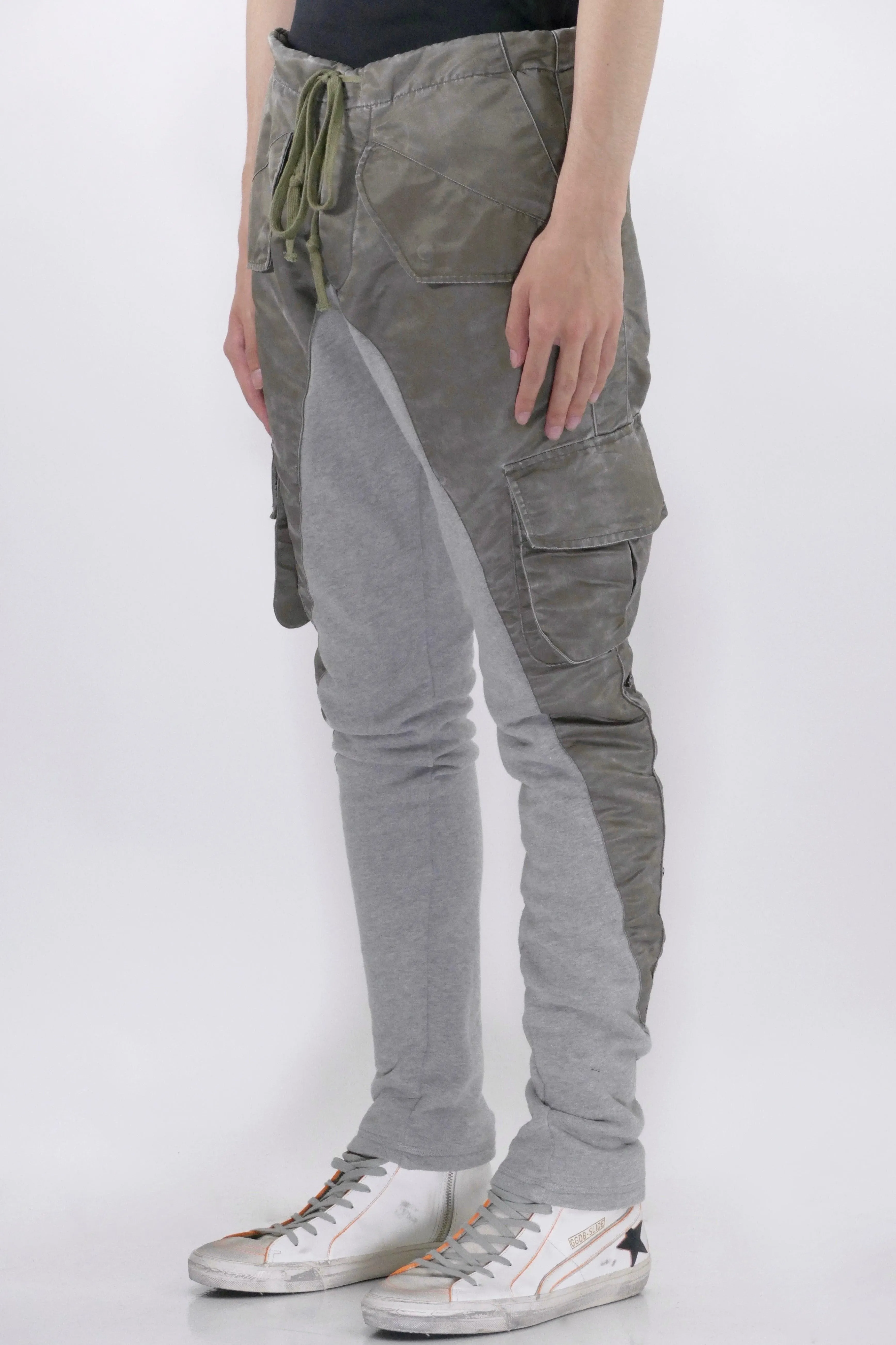 Greg Lauren Washed Satin 50 50 Pants - Army Grey