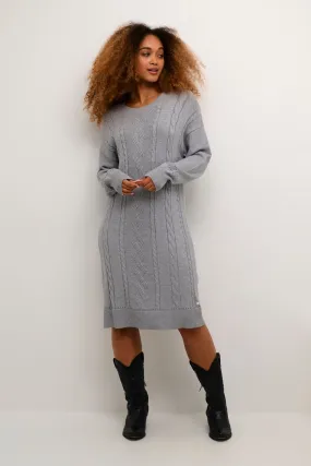 GREY KNITTED CABLE KNIT DETAIL SWEATER DRESS