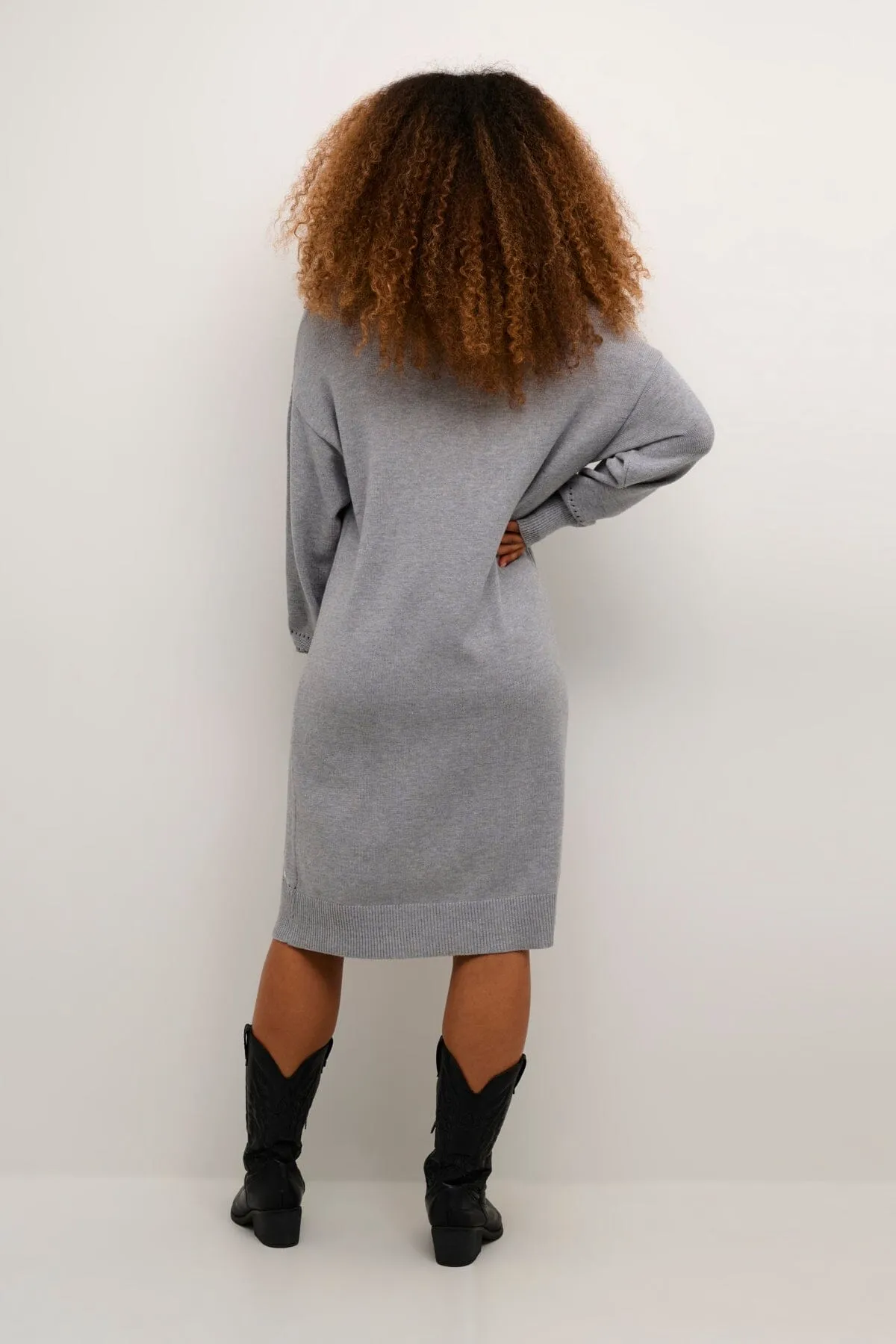 GREY KNITTED CABLE KNIT DETAIL SWEATER DRESS