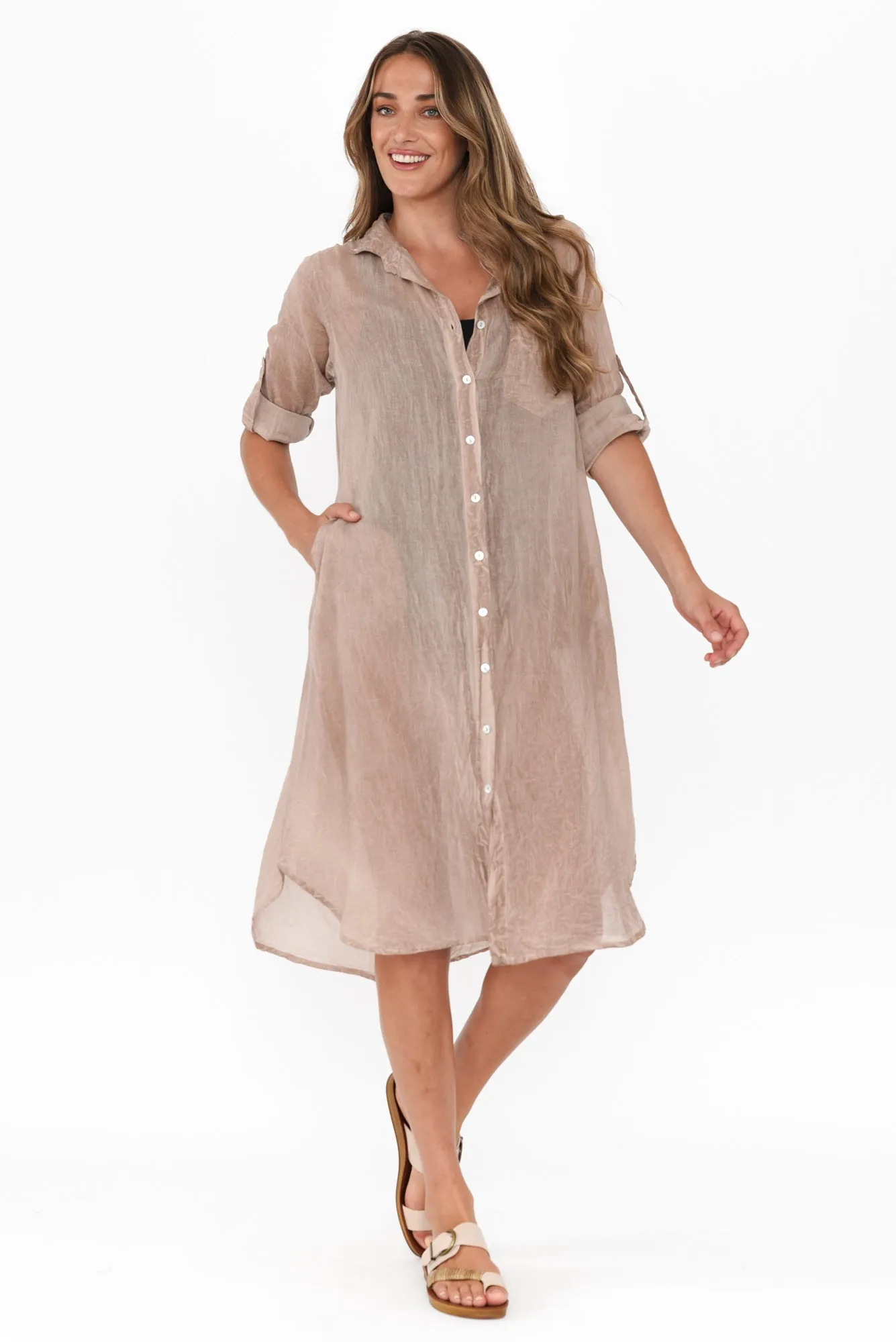 Hailey Taupe Cotton Button Kaftan