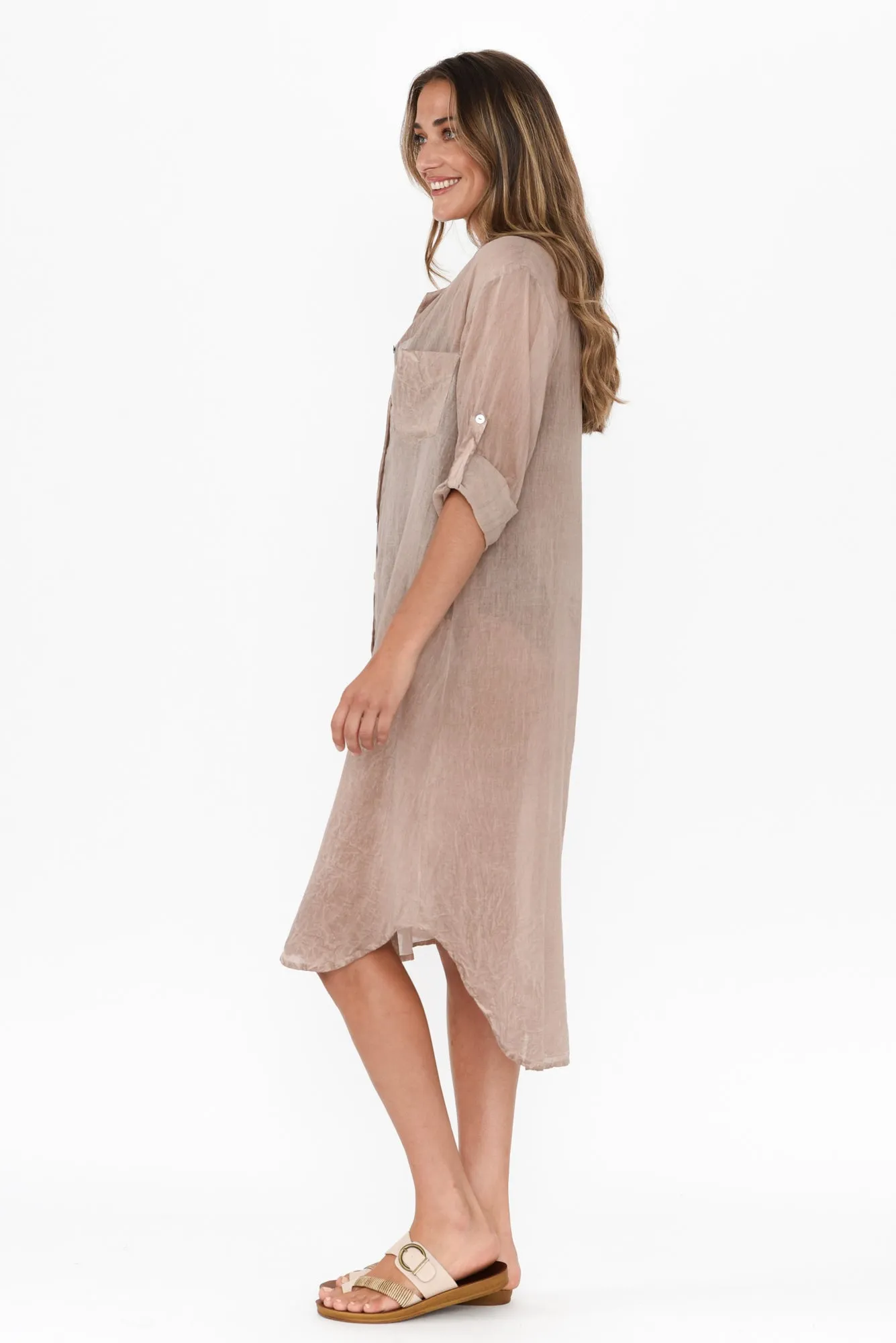 Hailey Taupe Cotton Button Kaftan