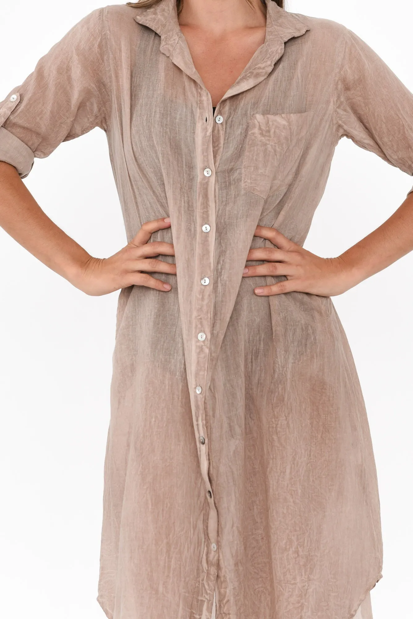 Hailey Taupe Cotton Button Kaftan