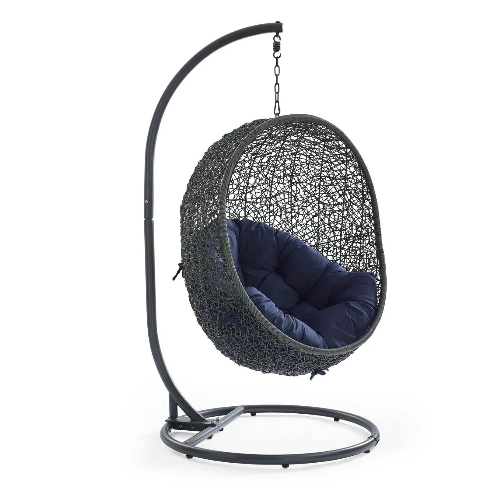 Hide Outdoor Patio Swing Chair With Stand Gray Navy EEI-2273-GRY-NAV