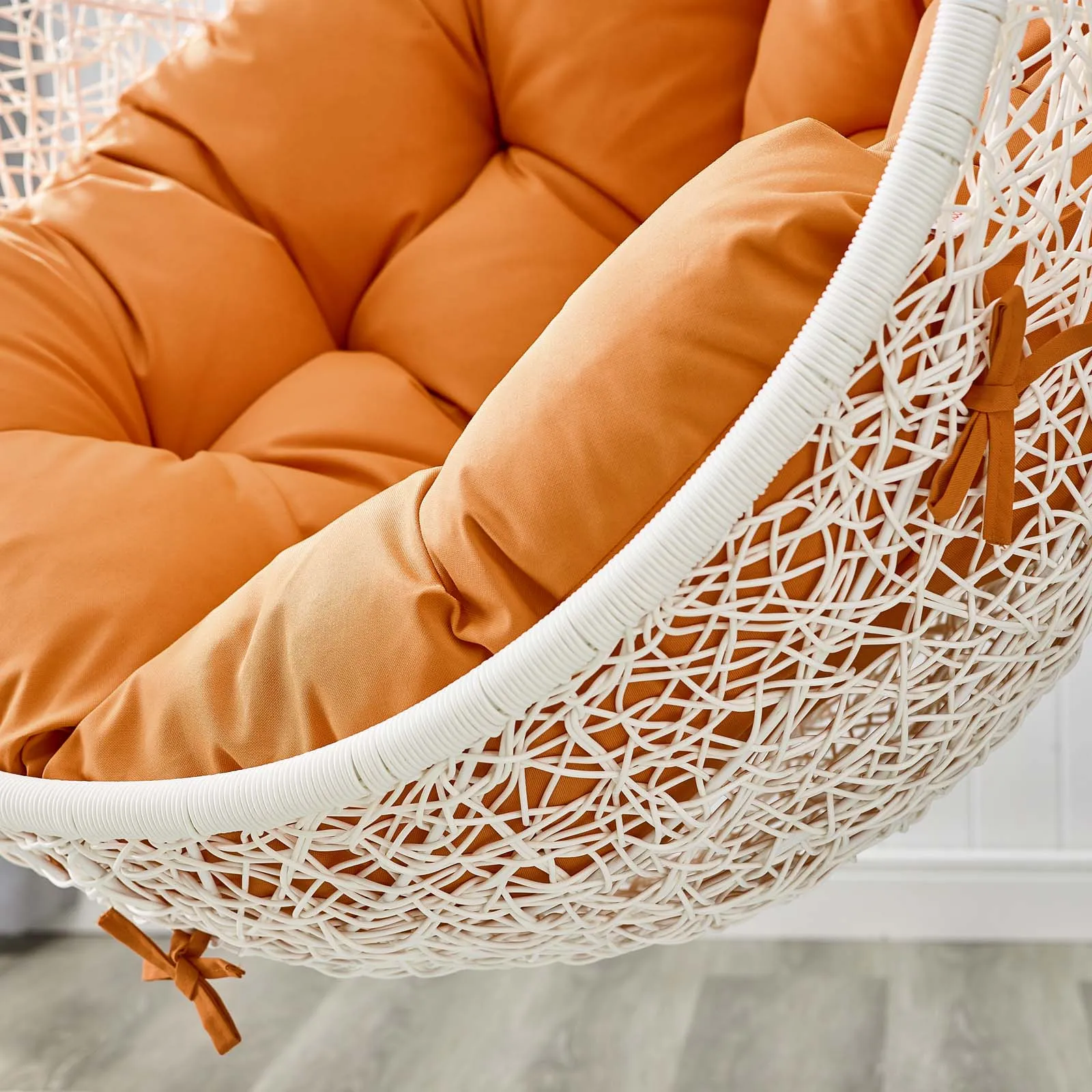 Hide Outdoor Patio Swing Chair With Stand White Orange EEI-2273-WHI-ORA